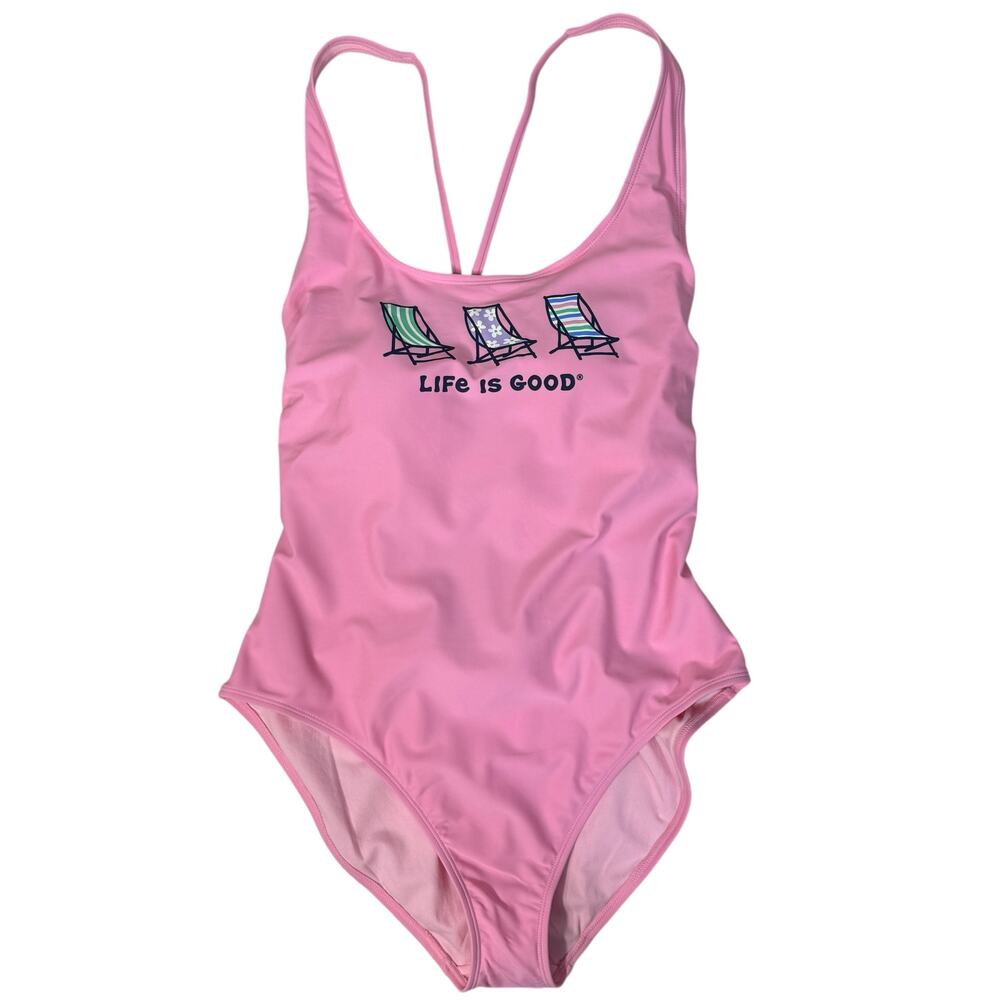 Life is Good X-Large Swimsuit One-Piece Chairs Tie-Back Scoop Neck UPF 50+ Pink - Picture 3 of 9